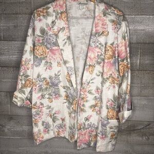 Vintage 90s Floral floral flax blend blazer with Pink and Orange Accents